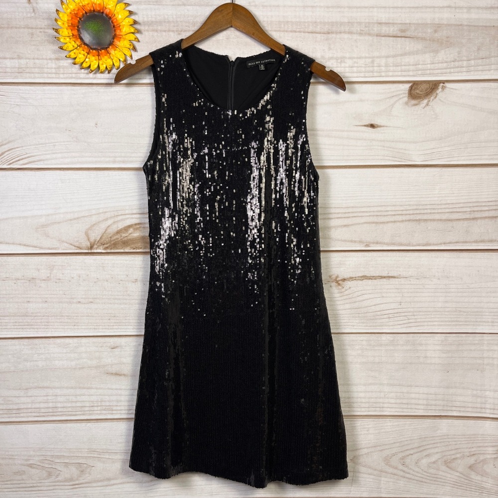 Miss Me Collection Black Sequin Sleeveless Shift Mini Dress Women's Small S